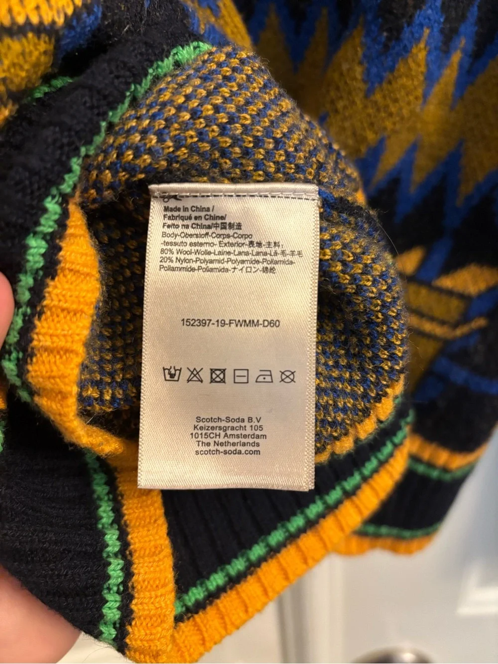Scotch & Soda Geometric Crewneck Sweater in Blue & Mustard